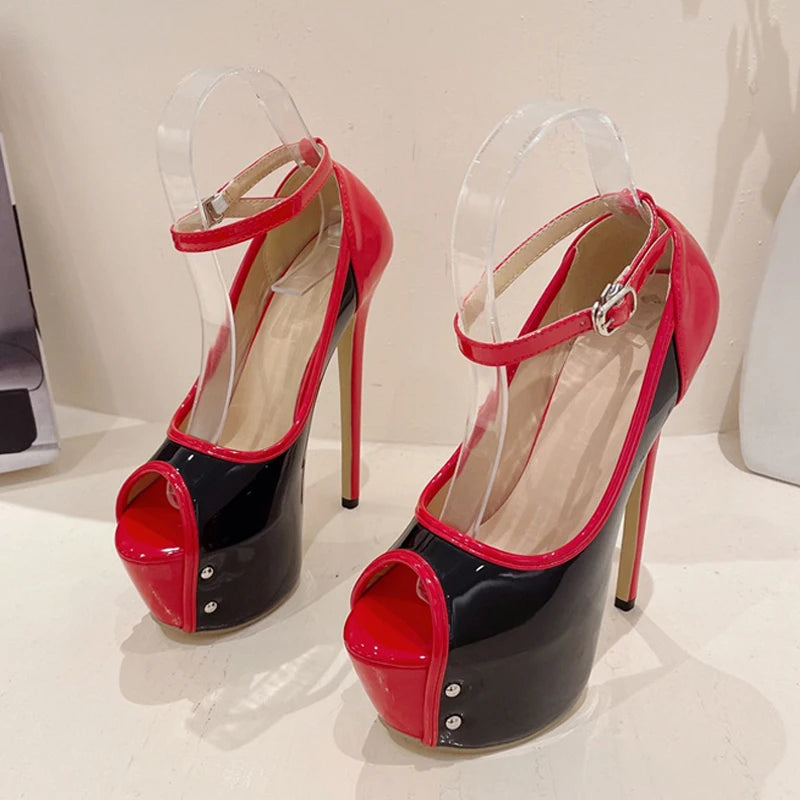 New Black Red High Heels Women Sandal Fashion Buckle Strap Platform Pumps Sexy Shoe