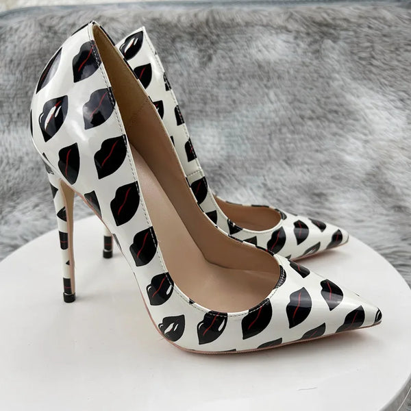 rouge Print Women Glossy Pointy Toe High Heel