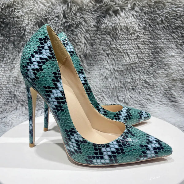 colorful snake print high-heeled shoes