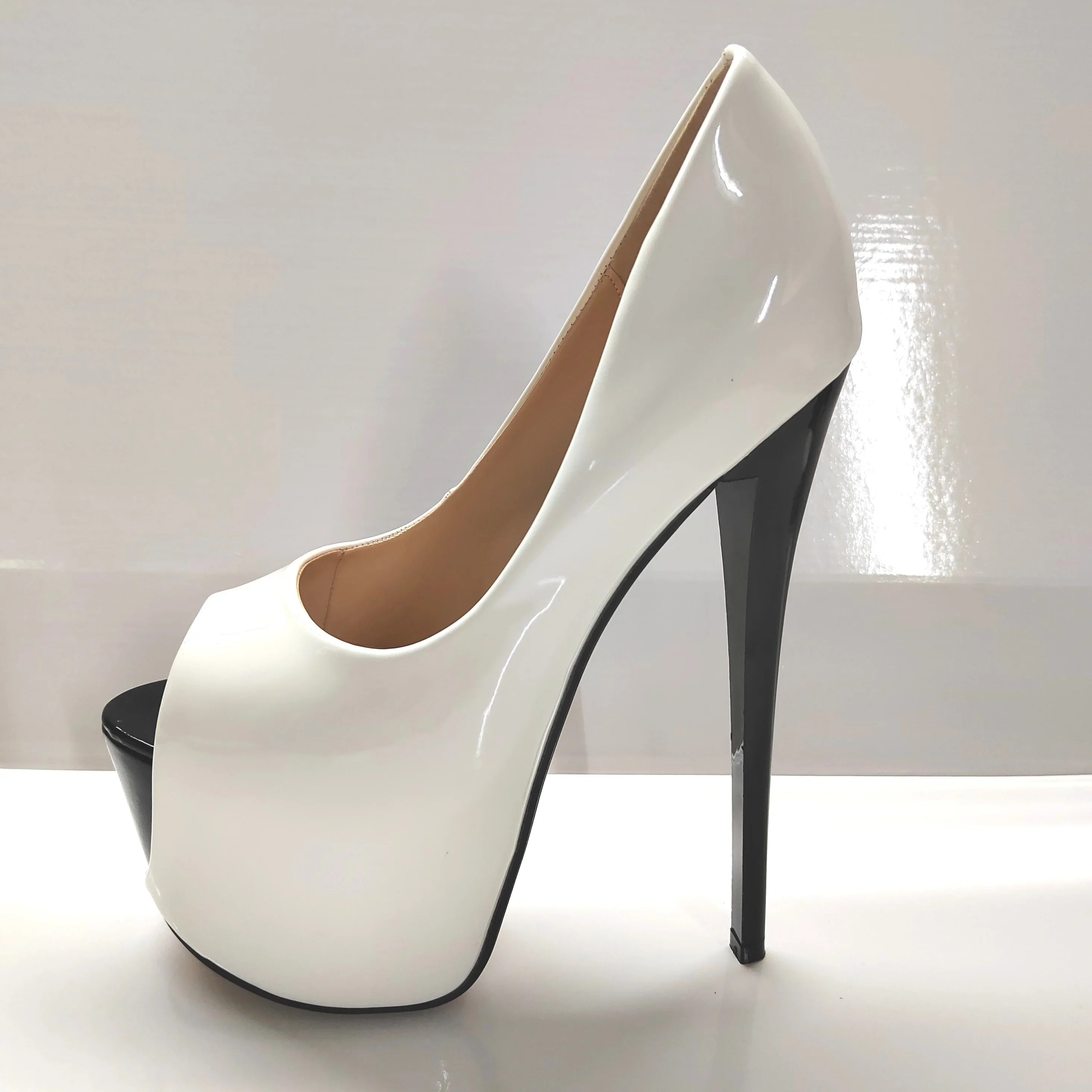 Sexy Stilettos 19cm Thin High-Heeled Patent Leather Platforms Shoes Woman