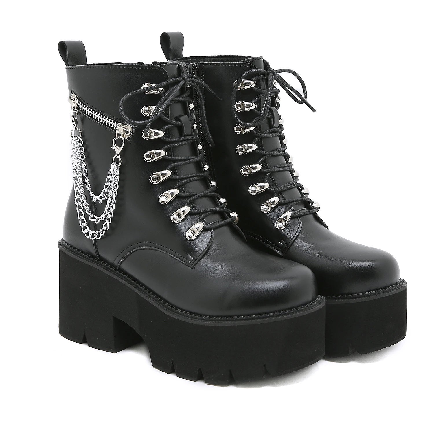 Women's Punk Ankle Boots 8cm 10cm Cosplay Thick High Heels zipper Pumps