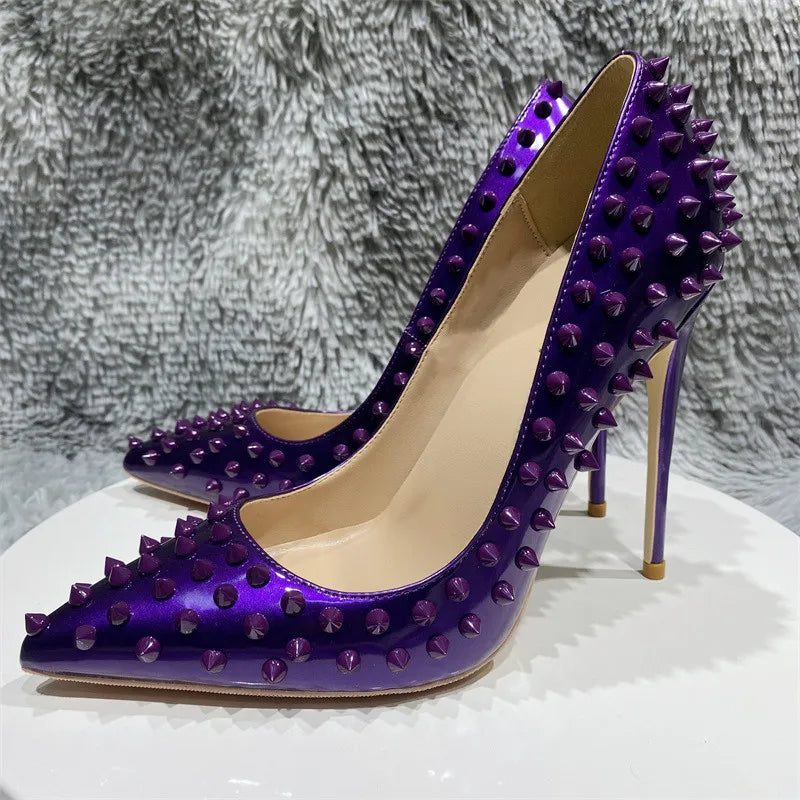 Dark purple Patent leather  female patent leather toe high sexy shoes