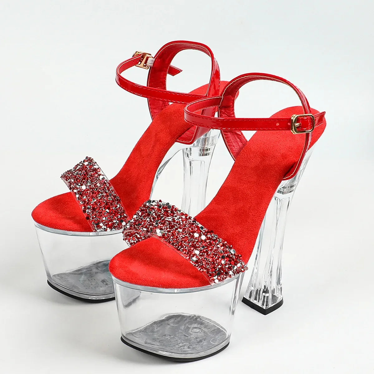 Summer  Women's Rhinestone Sandals Super 17cm Thin High Heel OpenToe Shoes