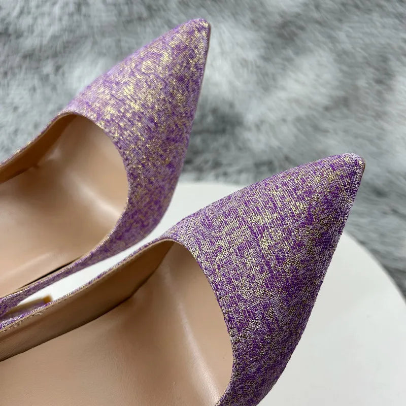 12cm Shoes Satin Women Pumps  New Purple High Heels