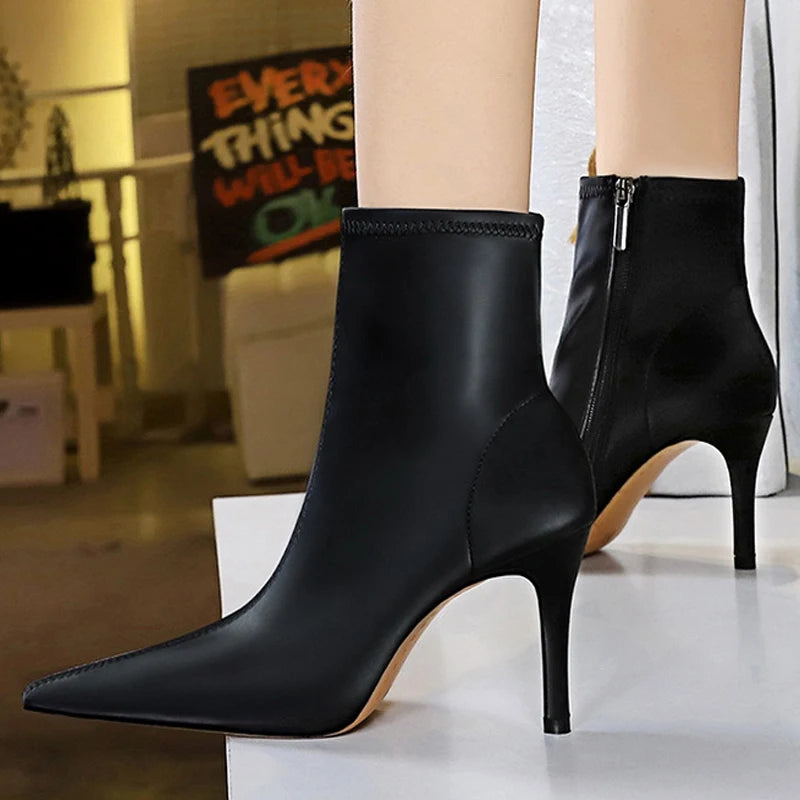 New Women Ankle Boots Side Zipper Pu Leather Boots Warm Plush Short Boots