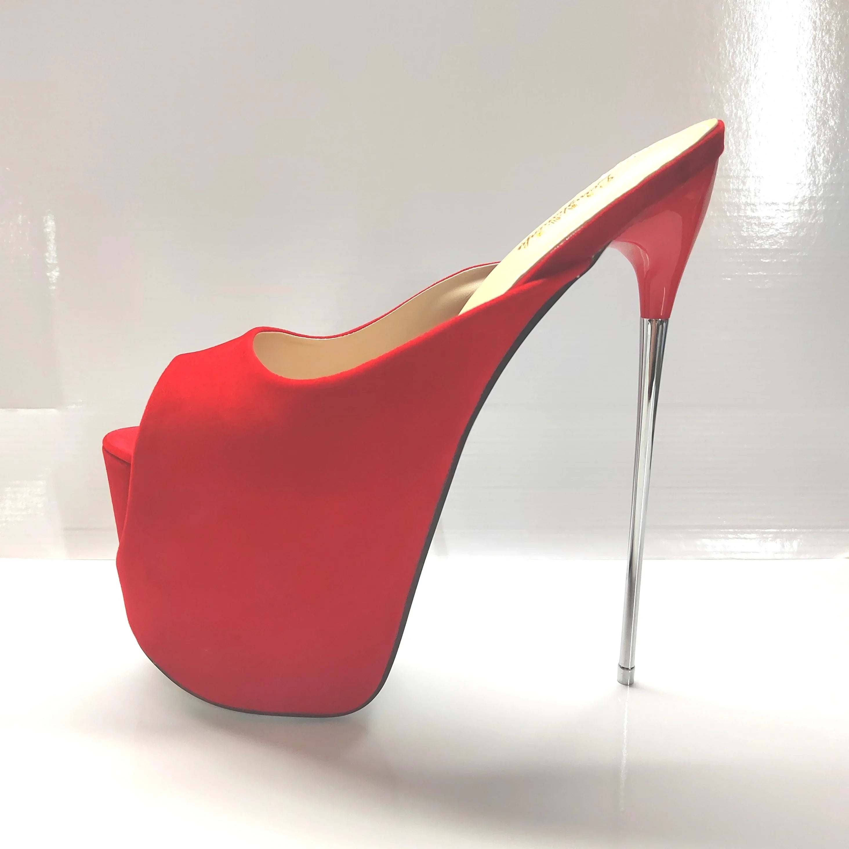 Summer Performance Red Shallow Mouth Slipper Peep Toe 19cm Thin Heels Pumps