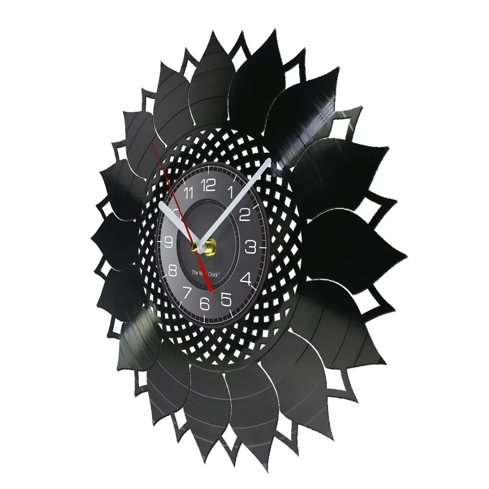 Floral Nature Sunflower Head Vinyl Record Wall Clock
