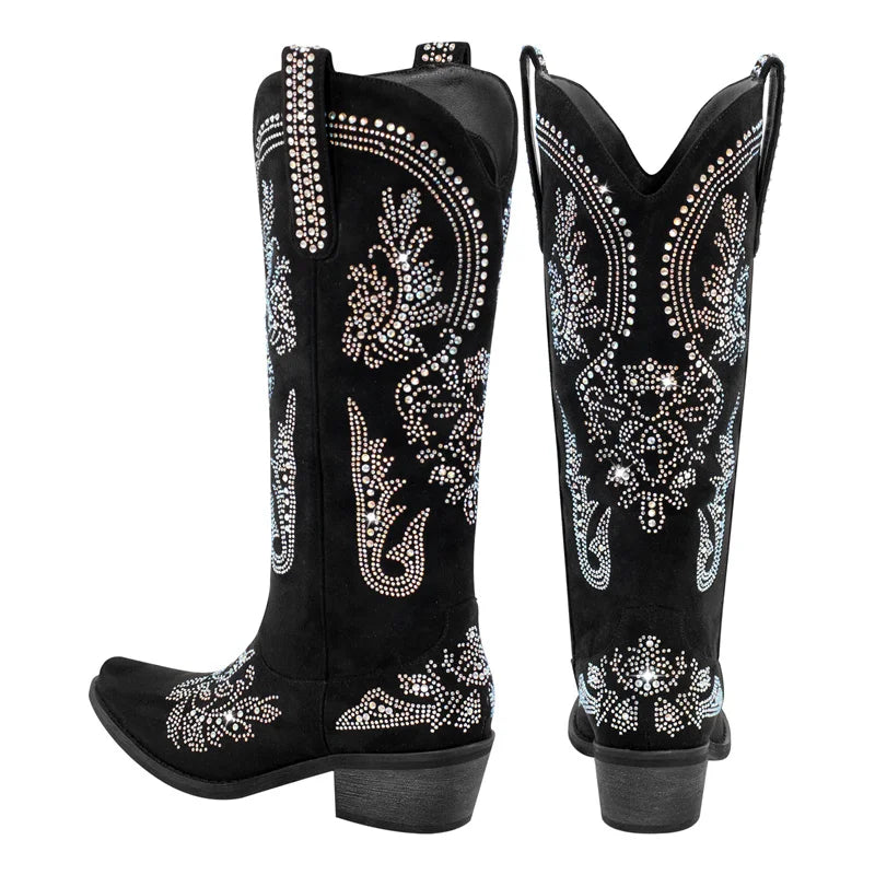 Women Pointed Toe Rhinestone Western Cowboy Boots