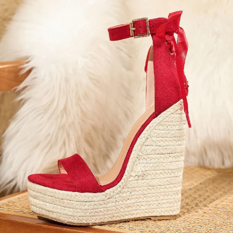 Summer Design Solid Platform Weave Wedges High Heels Women Sandals