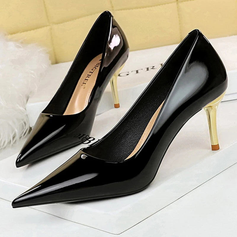 Woman Pumps Patent Leather High Heels Shoes  Occupation OL Office Shoes