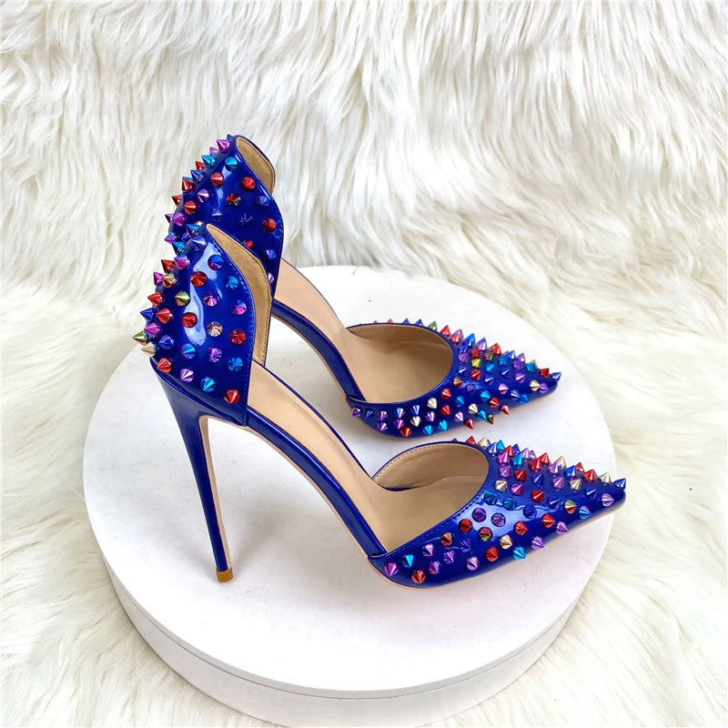 Blue Spikes Rivets High Heel Gladiator Sandals Summer