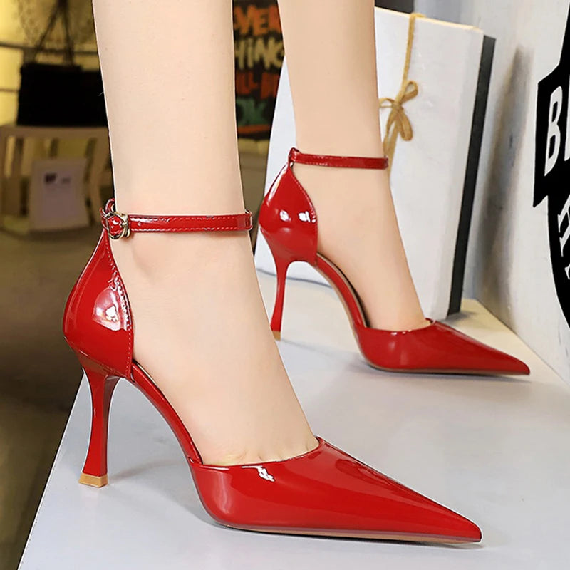 Nude Heels Women Pumps Patent Leather High-heeled Shoes Luxury Banquet Shoes Summer Women