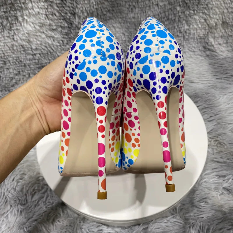 12cm sexy color dot pointed high heels Women's high heels