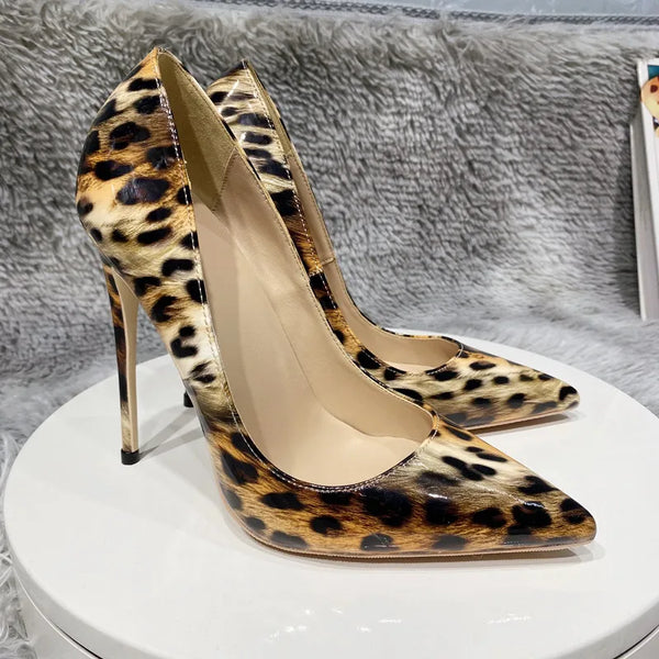 12cm Luxury Leopard Patent leather Shallow Mouth Sexy High Heels