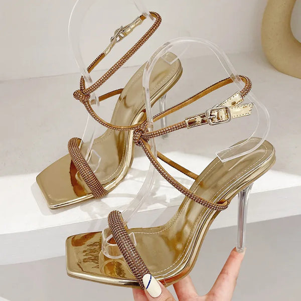 Fashion Golden Silver Rhinestone Women's Sandals Summer Party Wedding Shoes