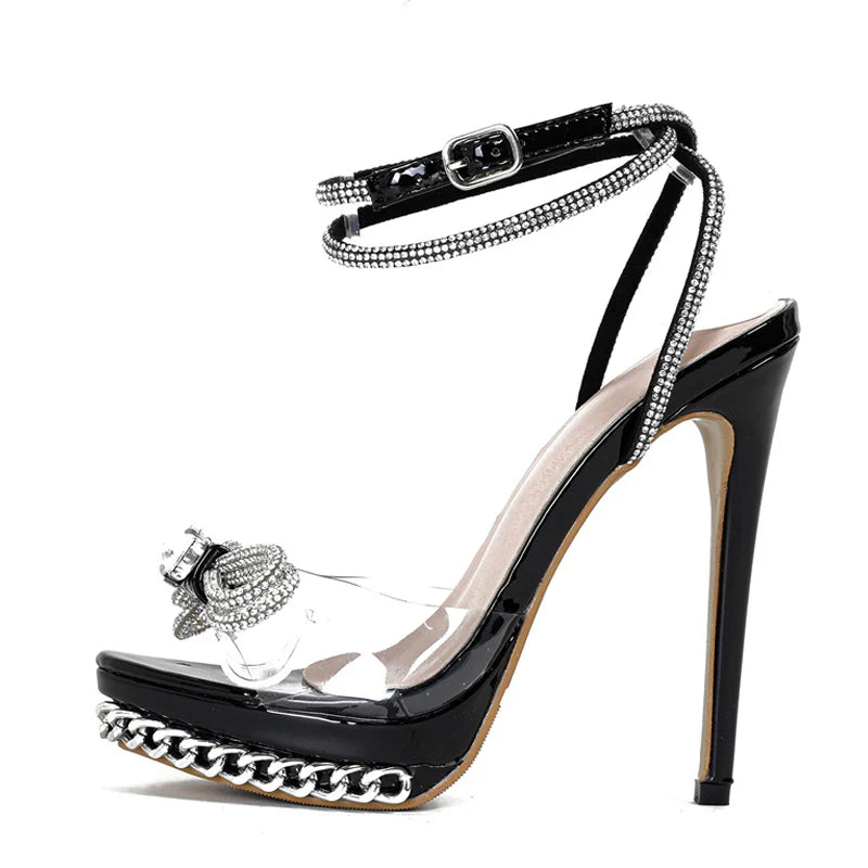Summer Fashion Crystal Silver Bowknot Transparent Sandals Women