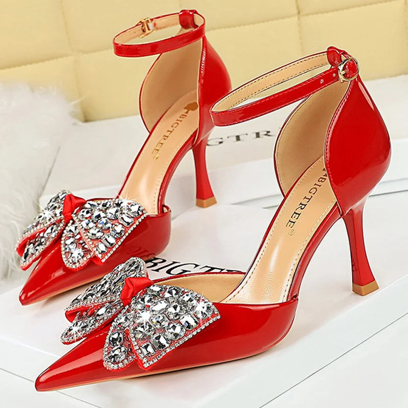 Fashion Women Sandals High Heels Rhinestone Bowknot Women Pumps Summer High Heeled