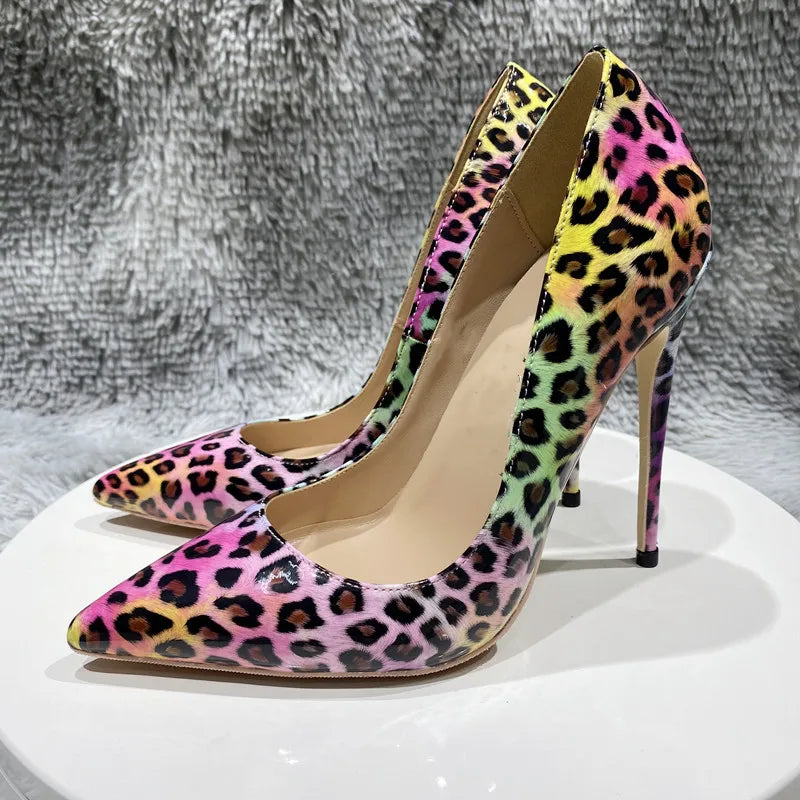 12CM High Heels Patent Leather Printed Slip On Dress Shoes