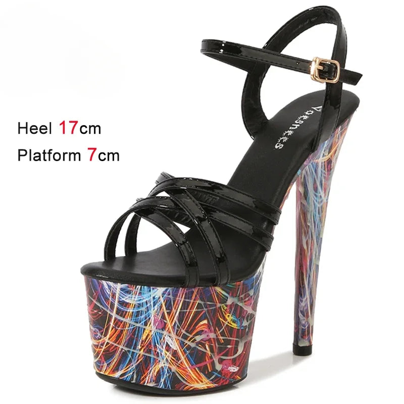 Summer Diamond Shoes Woman Luxury Sandals Platform Ladies Stripper 17cm