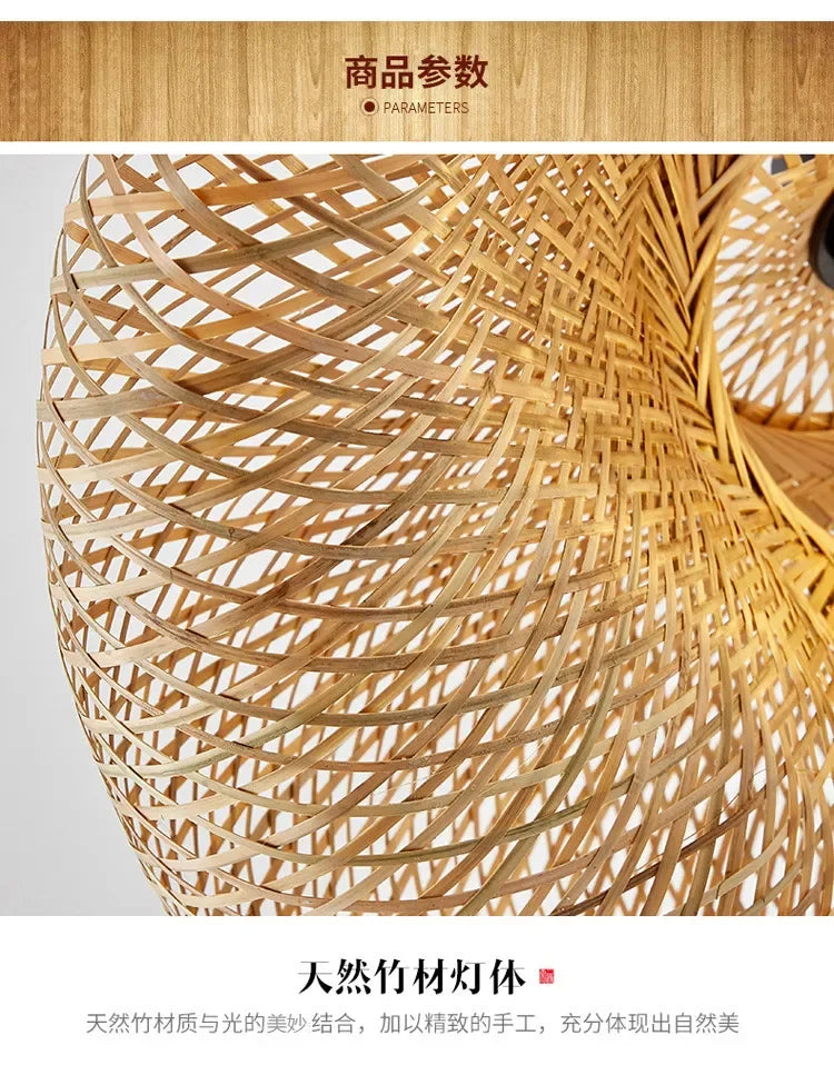 Bamboo Hand Weaving Pendant Light 40 80cm Hanging LED Ceiling Lamp