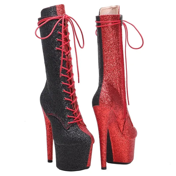 New Red Black 17CM/7Inches Women's Platform Party High Heels Modern Boots