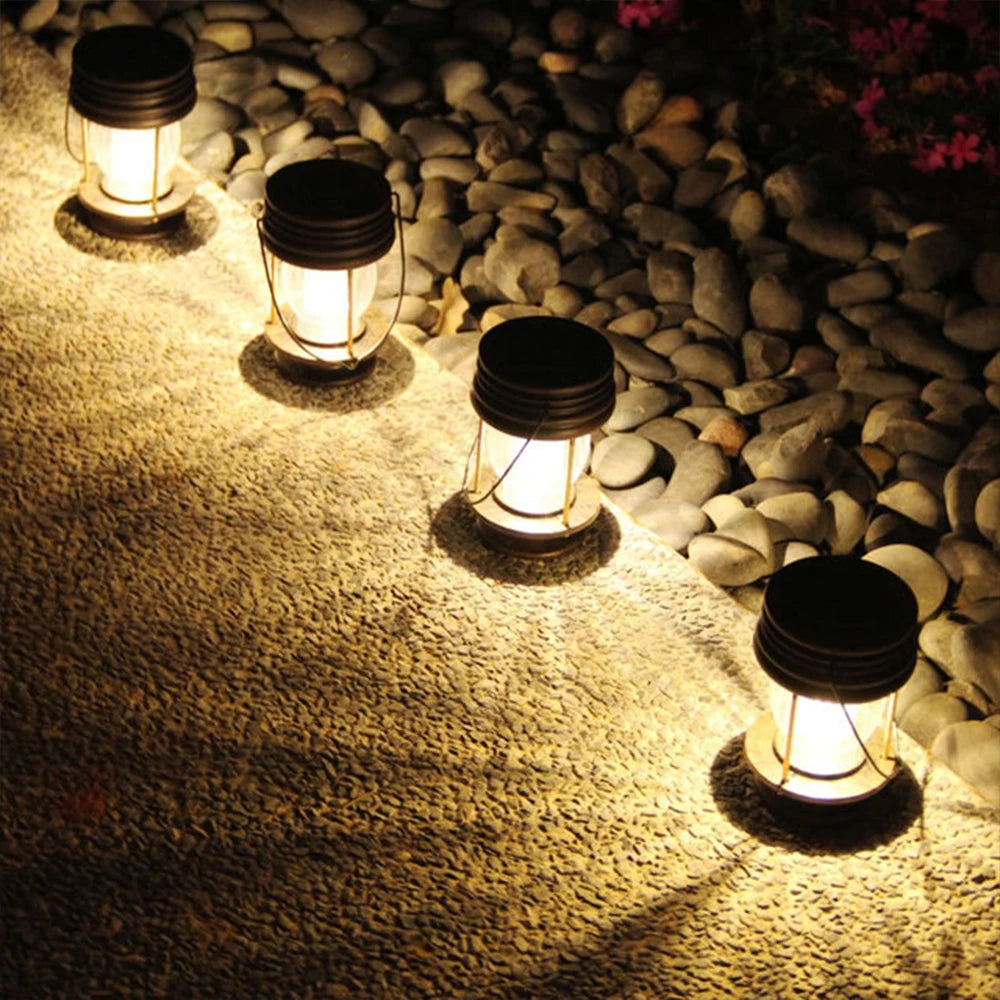 Retro LED Solar Lantern Waterproof Table Lamp Hanging Light