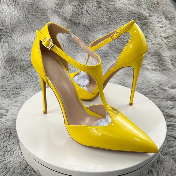 Sexy Glossy Slingback Pumps Pointed Toe Shallow Stiletto Heels