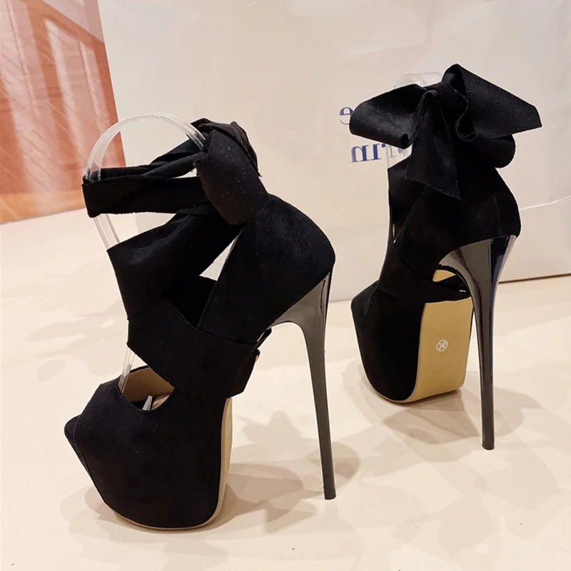 Black High Heels For Women Fashion Ankle Cross Strap Platform Pumps