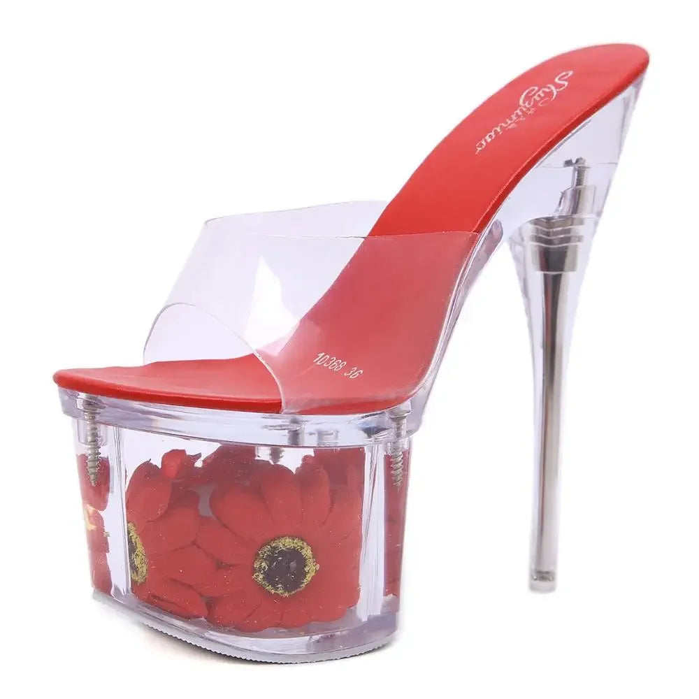 Summer Sunflowers Platform Women Shoes Outside Slippers 18cm Super High Thin Heels