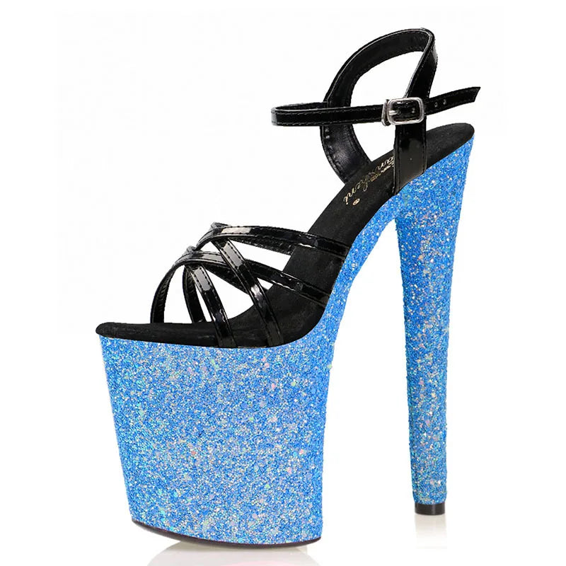 Peep Toe 20cm Thin High Heels Sequins Platform Sandals Exotic Dancer Women