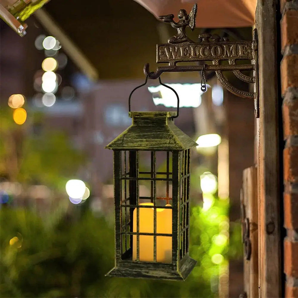 Solar Lantern Retro Courtyard Garden Landscape Decoration LED Hanging Candle Wind Lamp
