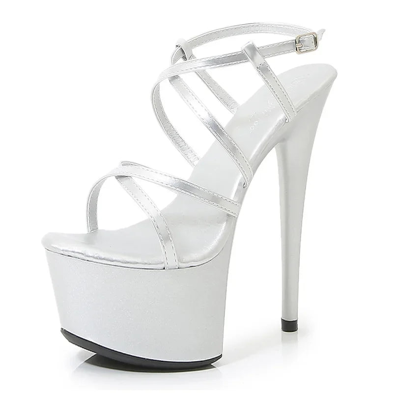 Summer Transparent PVC Strap Sandals Women 20cm Thin High Heels