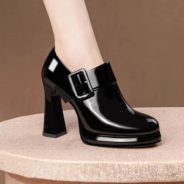 Spring and Autumn New Black Round Head Thick High Heel Single Shoes