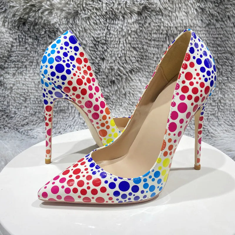 12cm sexy color dot pointed high heels Women's high heels