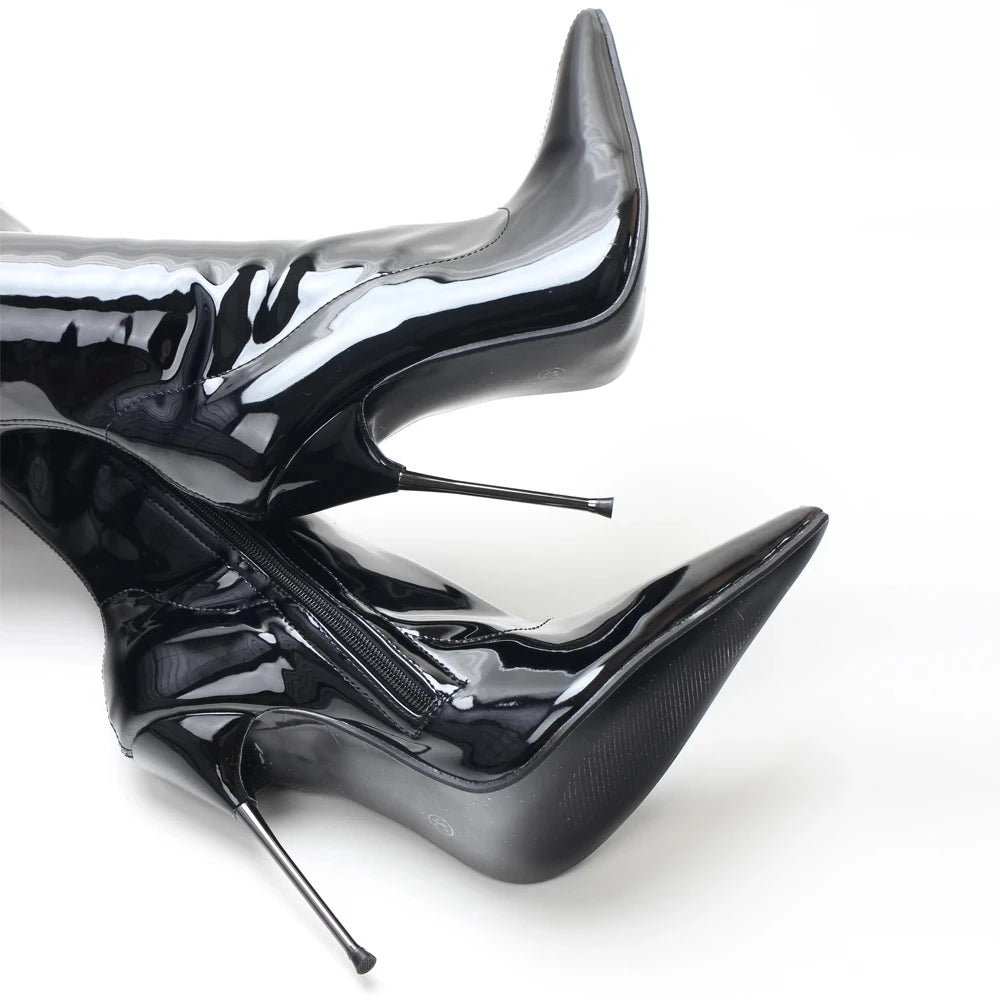 Women's 13CM High Heel Pointed-toe Stilettos Elastic Patent Leather Party Crotch Long Shoes