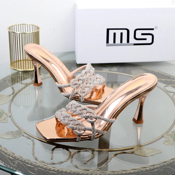 Rhinestone slippers in autumn new hollow out stiletto sandals  high-heeled shoes