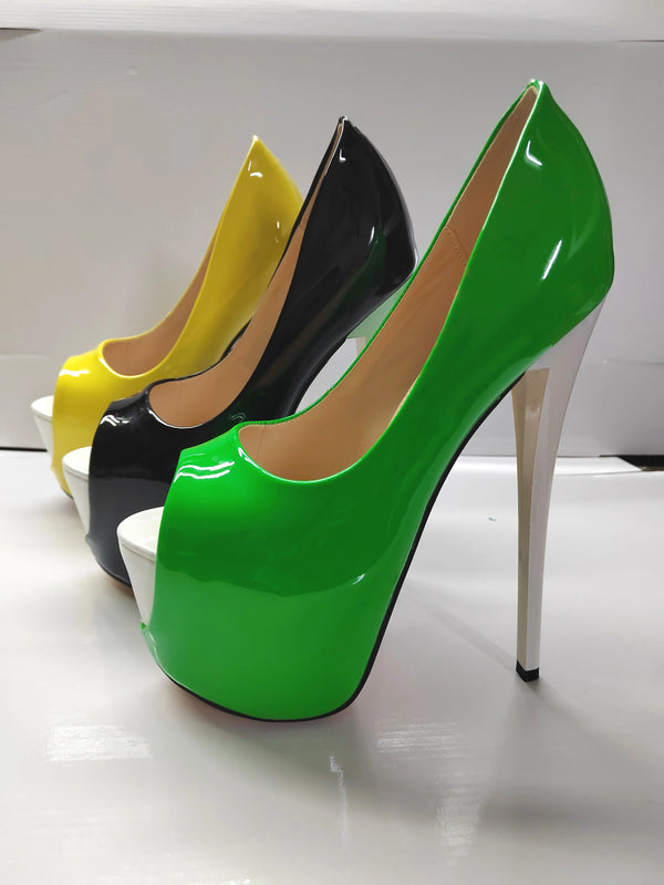 Sexy Peep Toe Stilettos 22cm Thin High-Heeled Platforms Candy Color Shoes For Woman