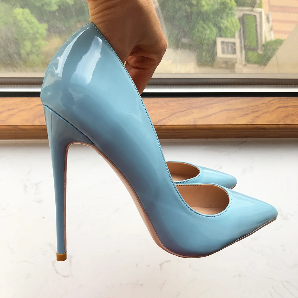 Light Blue Women Patent D'Orsay Side Cut Pointy Toe High Heel Shoes