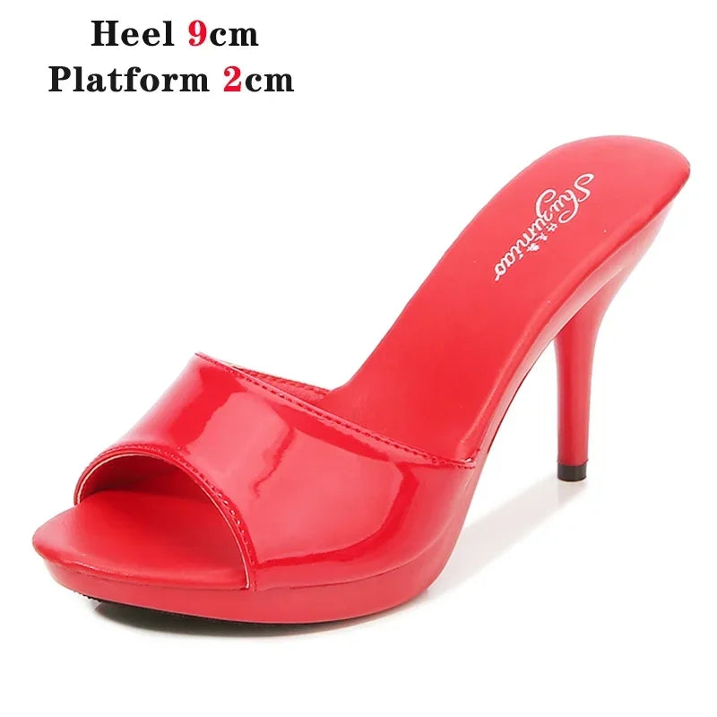 Summer Sandals 6cm Thin Low-heeled Slippers Women Shoes Patent Leather Slippers