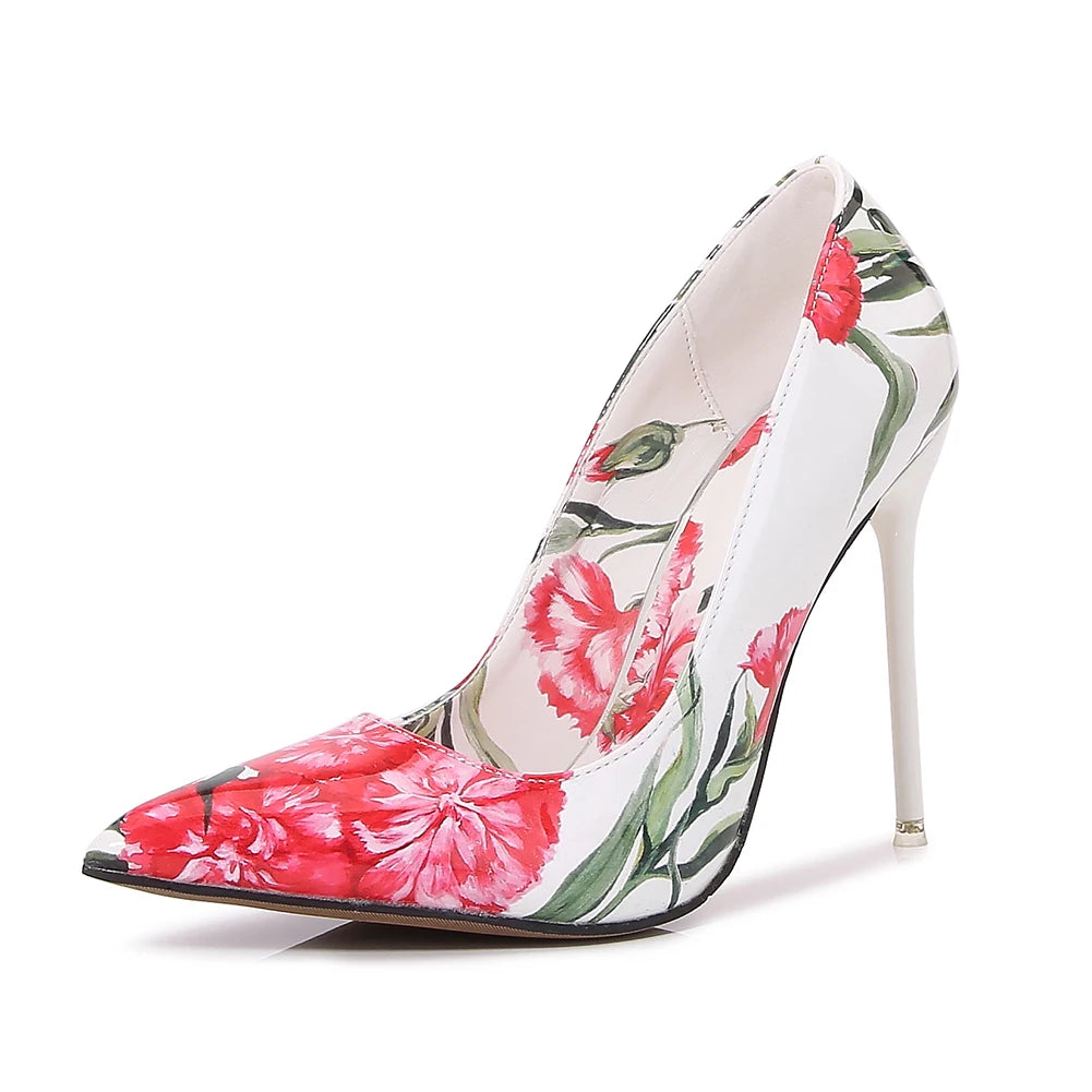 Floral Printed 11cm Ultra High Thin Heels Women Shoes Dance Pumps