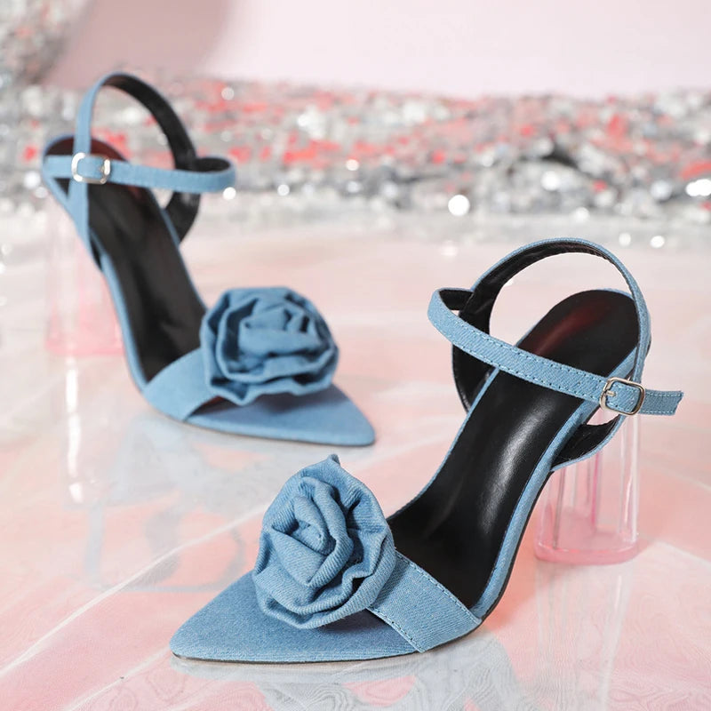 Women Street Sexy Sandals Summer  Heart Shaped Transparent High Heels