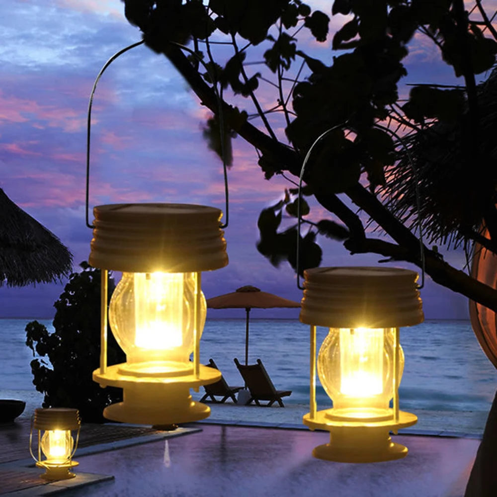 Retro LED Solar Lantern Waterproof Table Lamp Hanging Light