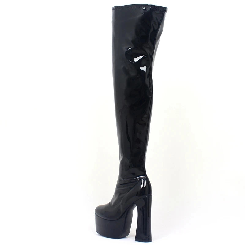 Women Over-The-Knee Boots Side Zip 15CM High Chunky Heels Platform  Long Boots