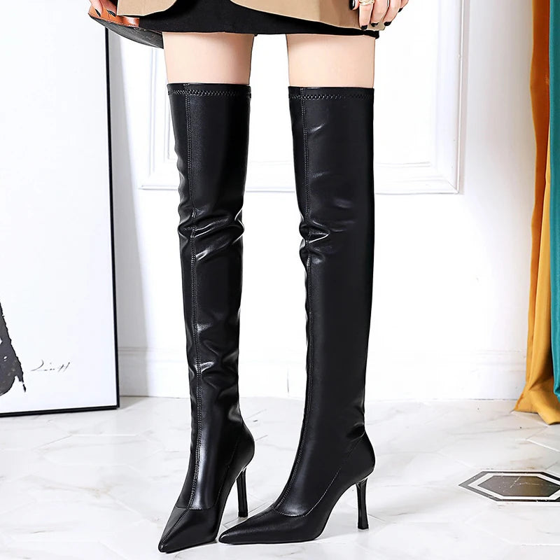 Sexy Over-the-Knee Boots Leather Shoes Long Boots Stilettos High Heel Boots