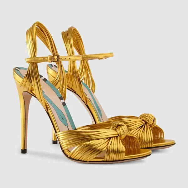 European American Women Big Size Shallow Gold Stiletto Sandals