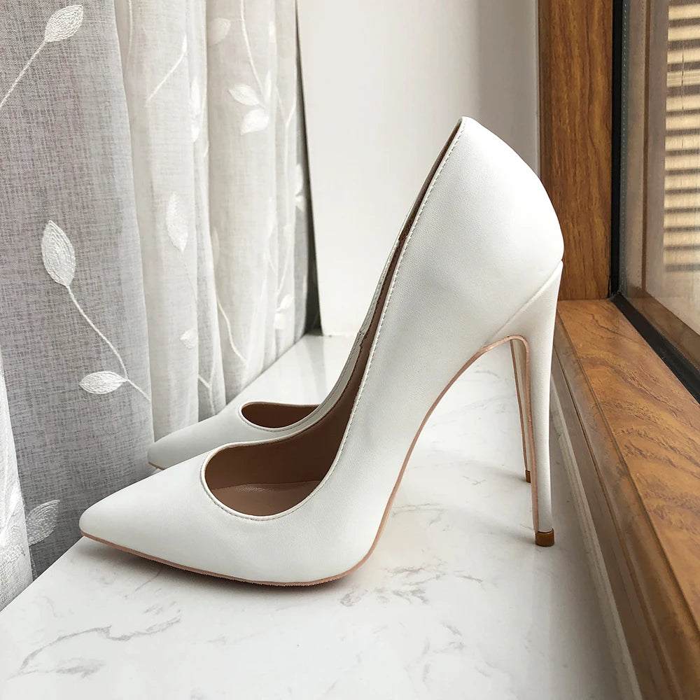 White Matte Women Classic Style Pointy Toe High Heel Dress Shoes