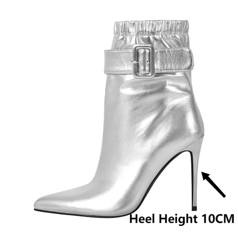 Pointed Toe Thin High Heel Ankel Boots Side Zipper  Big Size Female Handmade Booties