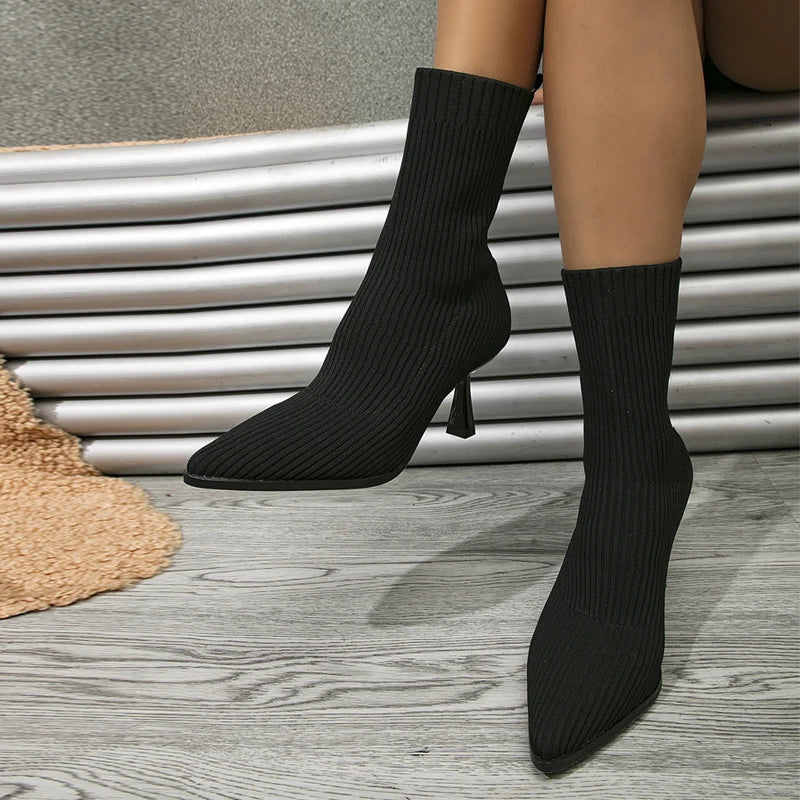 Spring Autumn Knitting Stretch Fabric Women Ankle Socks Boots