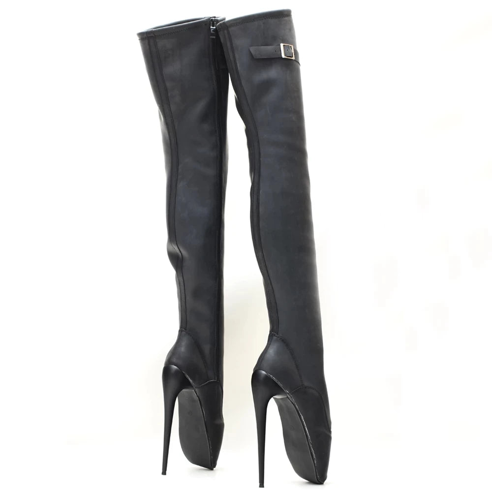 Latex Material Ballet Boots Thin Heel Side-Zip Over-the-Knee Women Sexy Fetish Stretch Boots