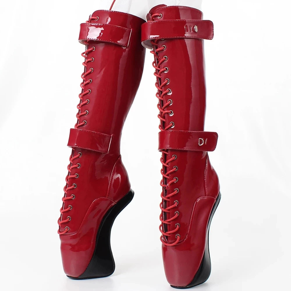 Sexy Hoof Heel Knee-high Boots Pointed Toe Lockable Ballet Boots With Lock